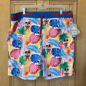Disney Parks Mens Tropical Mickey Mouse Lined Swim Trunks Shorts XL Blue SP NWT